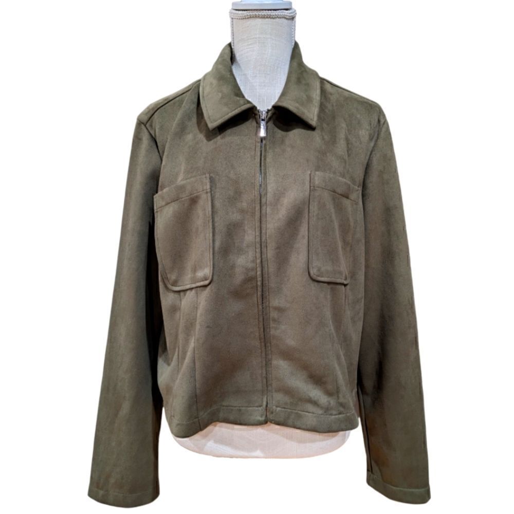 Bagatelle Collection New York Women's Olive Green Faux Suede Bomber Jacket Sz XL